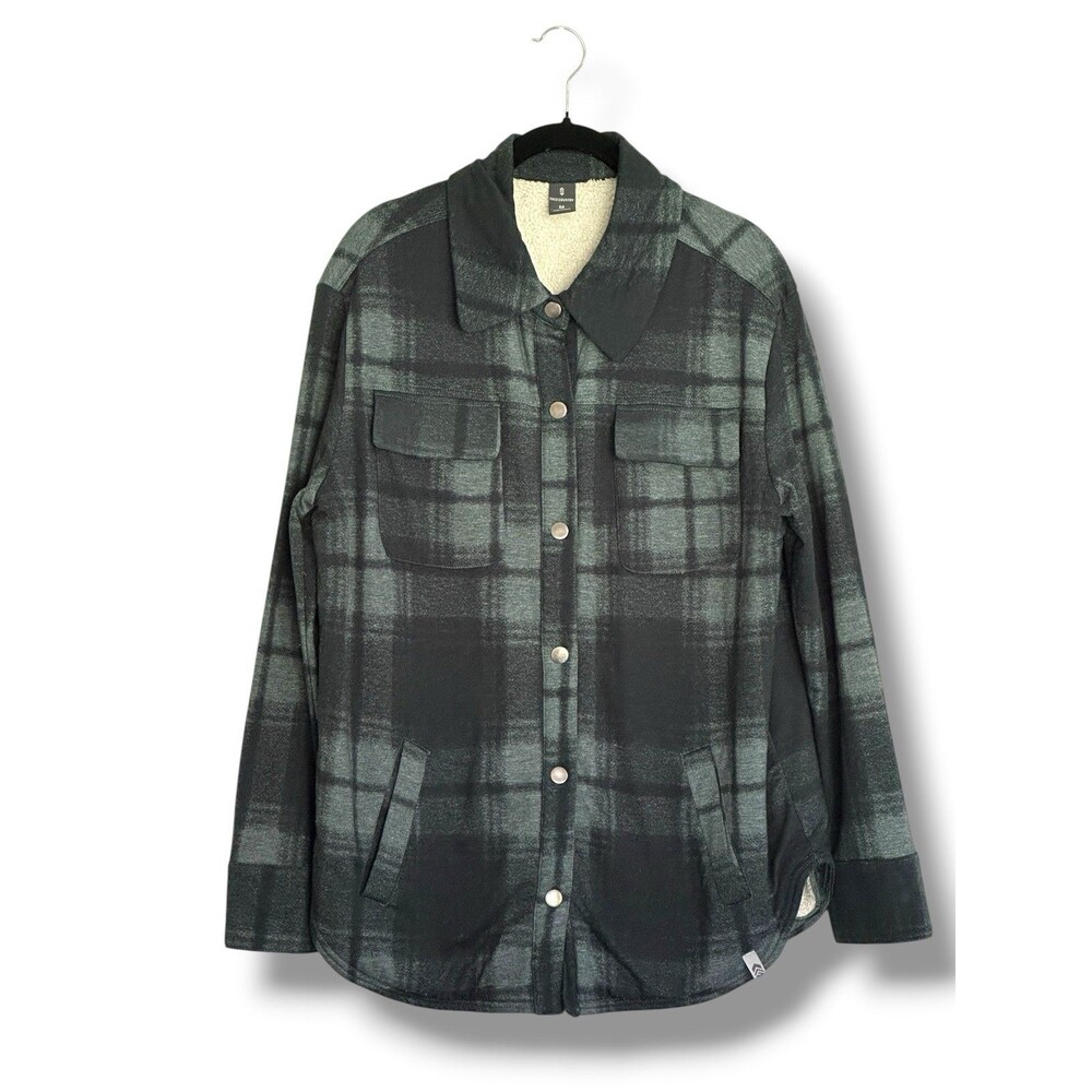 Free Country Men’s Sherpa Lined Snap Flannel Shirt Med Blue Gray Plaid